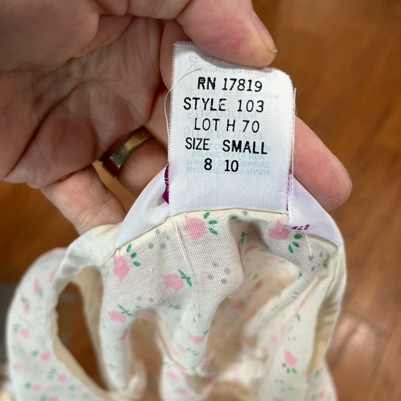 Dreamcoats retro house Dress pink green White floral tulips pockets size small - Picture 4 of 8